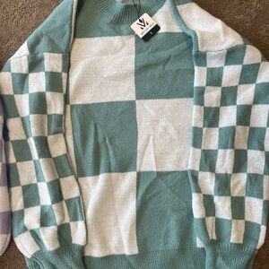Michelle Mae Green and White Checkered Sweater